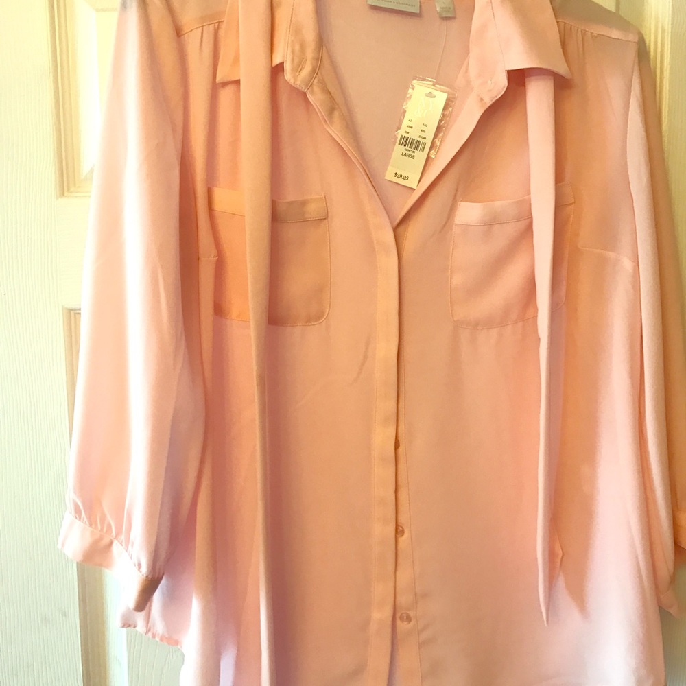 Light pink NY&C L button up blouse with tie